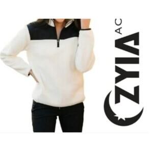 Zyia Active Black & White Quarter Zip Pullover Sweater | Size Large